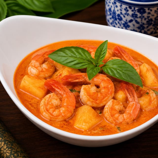 Red Curry with Shrimp and Pineapple (Medium Spicy).